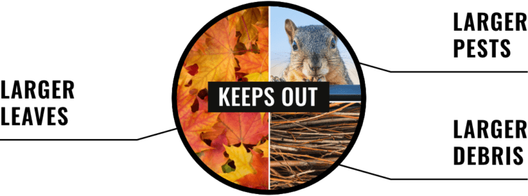 Keeps out large leaves, larger pests and larger debris